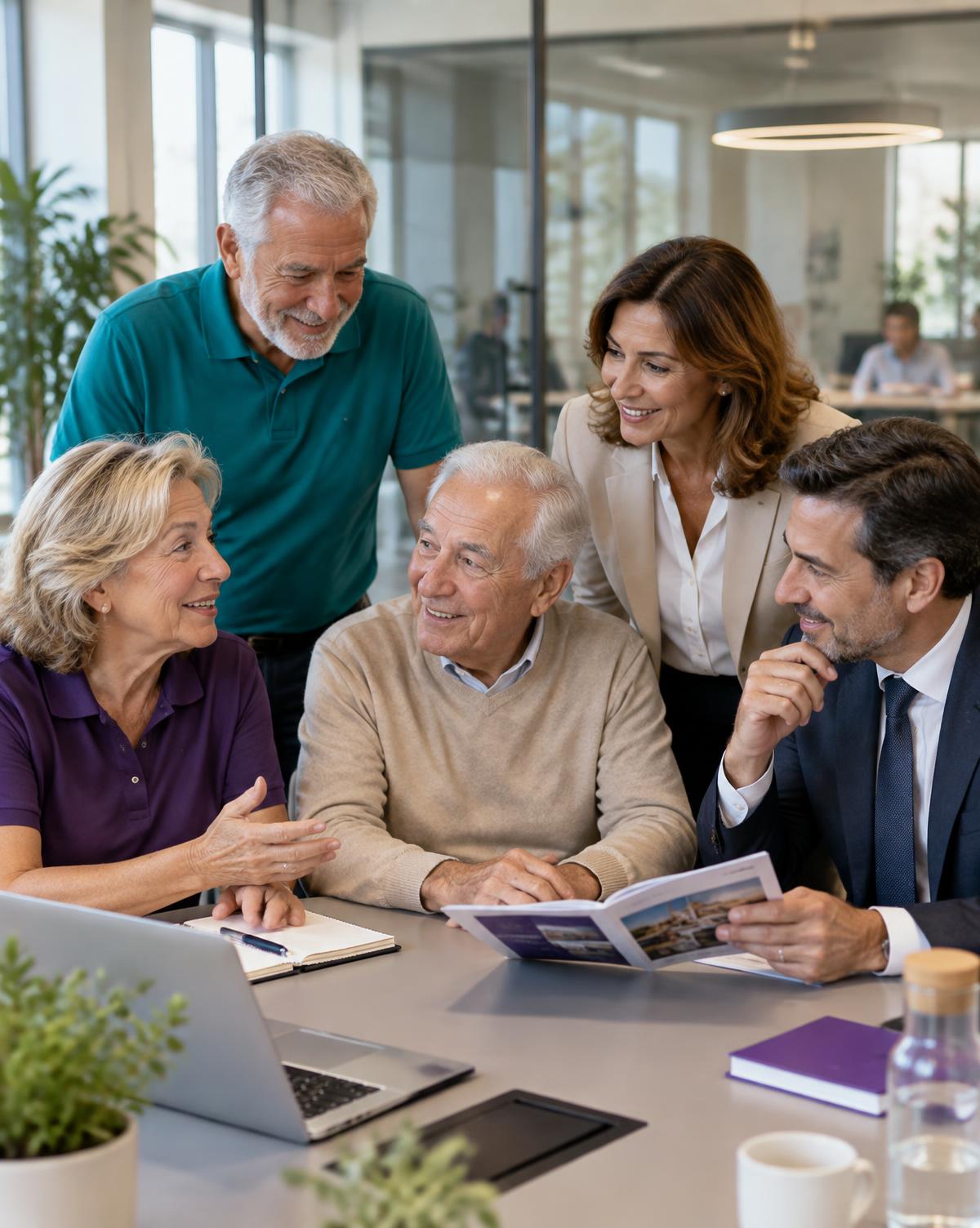 Persone senior, Persone di fiducia CareOama e referenti aziendali e assicurativi riuniti in un ambiente di lavoro
